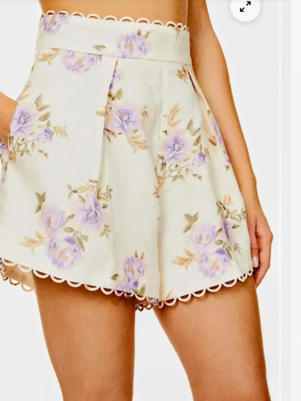 NWOT Zimmermann Cream and Lavender Floral High Waist Embellished Shorts Sz 1
